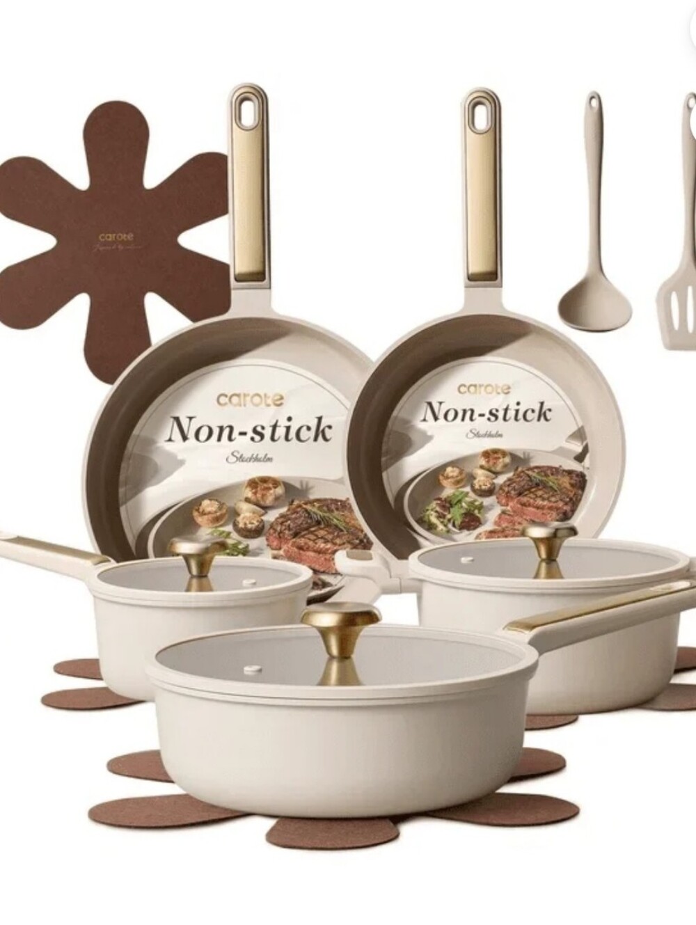Carote CERAMIC Nonstick Pots Pans Set, 14 Pcs Induction Kitchen Cookware Set